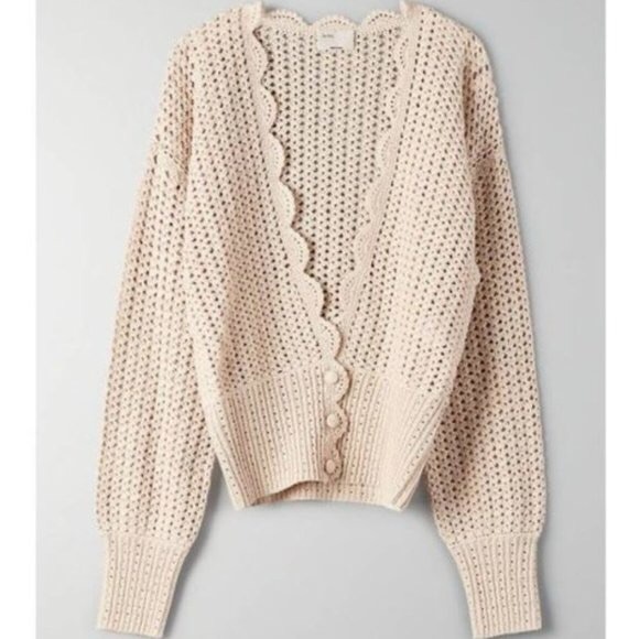 Wilfred Sweaters - WILFRED LE FOU | Cream loose knitted deep v neck crochet fall winter car…